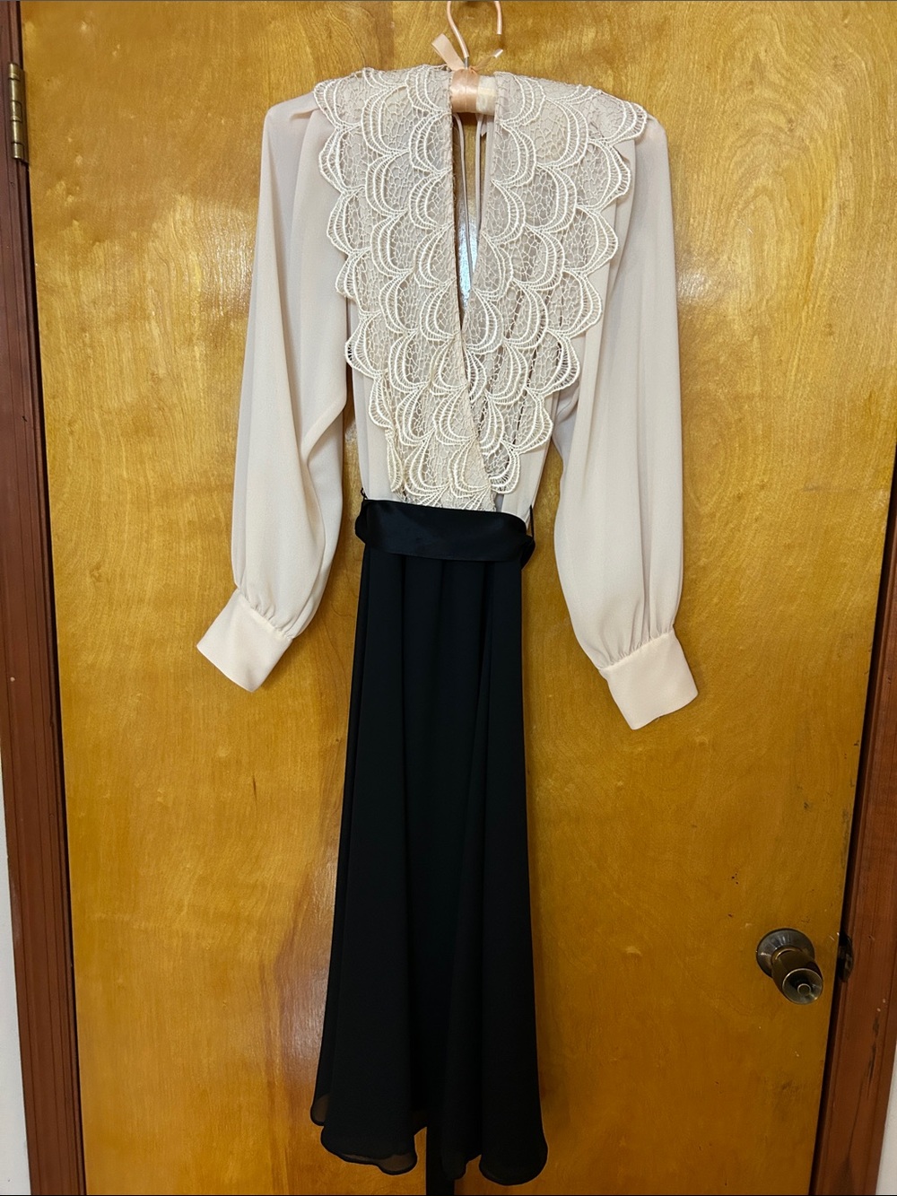 Ursula of Switzerland Cream Lace-Front Dress with Black Midi Skirt